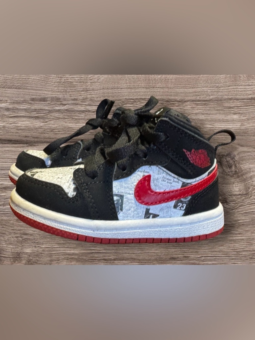 EUC Nike Air Jordan 1 Mid SE TD Black Gym Red White Newspaper Toddler 6